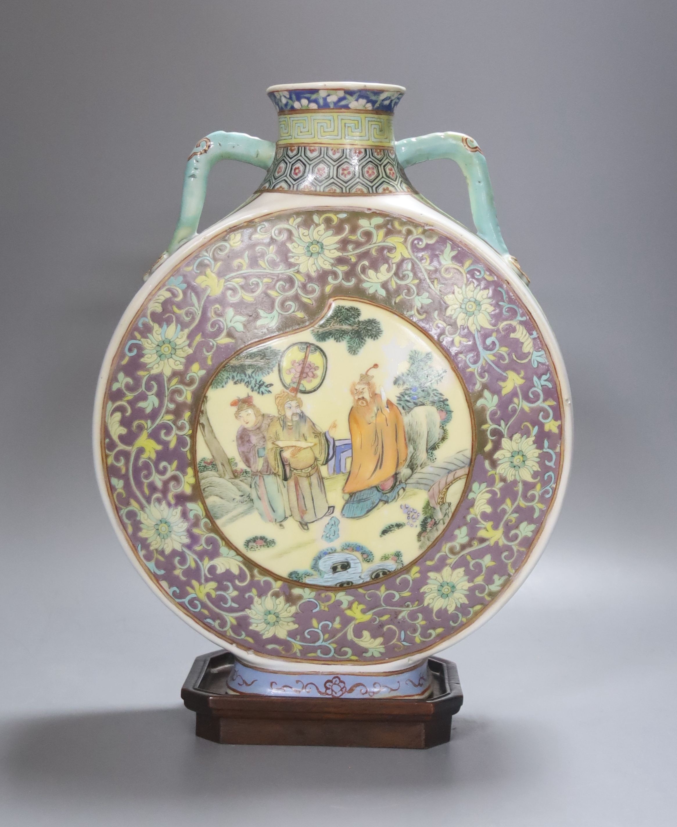 A Chinese famille rose moon flask, 19th century, restored 27cm